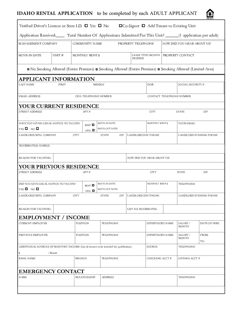 Idaho Rental Application