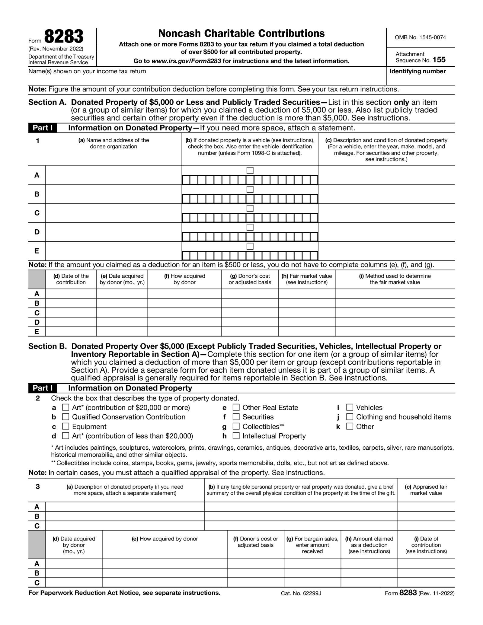 Noncash Charitable Contributions - 8283 Form - Thumbnail