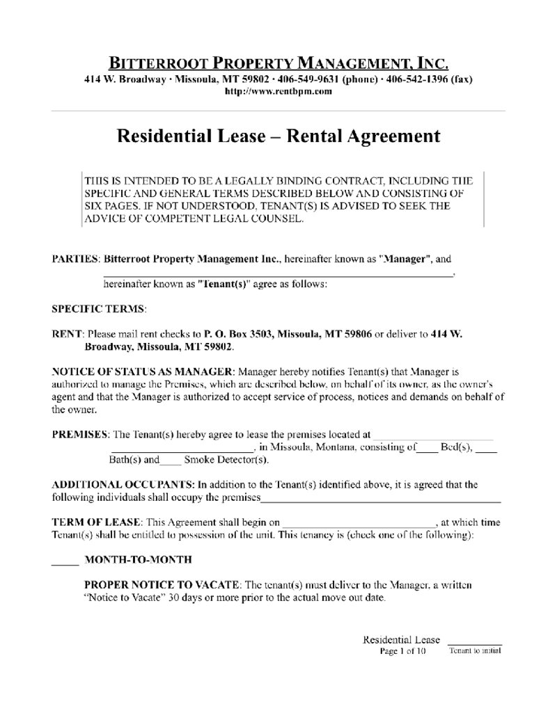 Residential Lease Rental Agreement