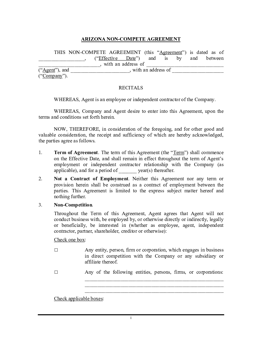 Arizona Non-compete Agreement Template