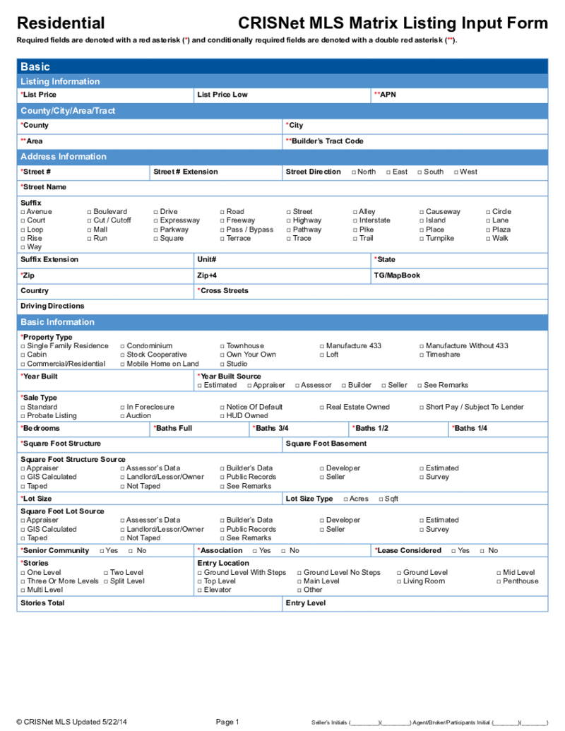 Crisnet MLS Matrix Listing Input Form