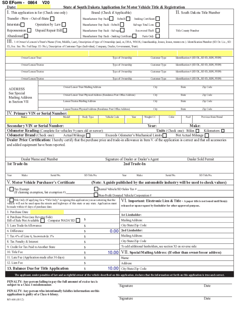 South Dakota Vehicle Title Transfer