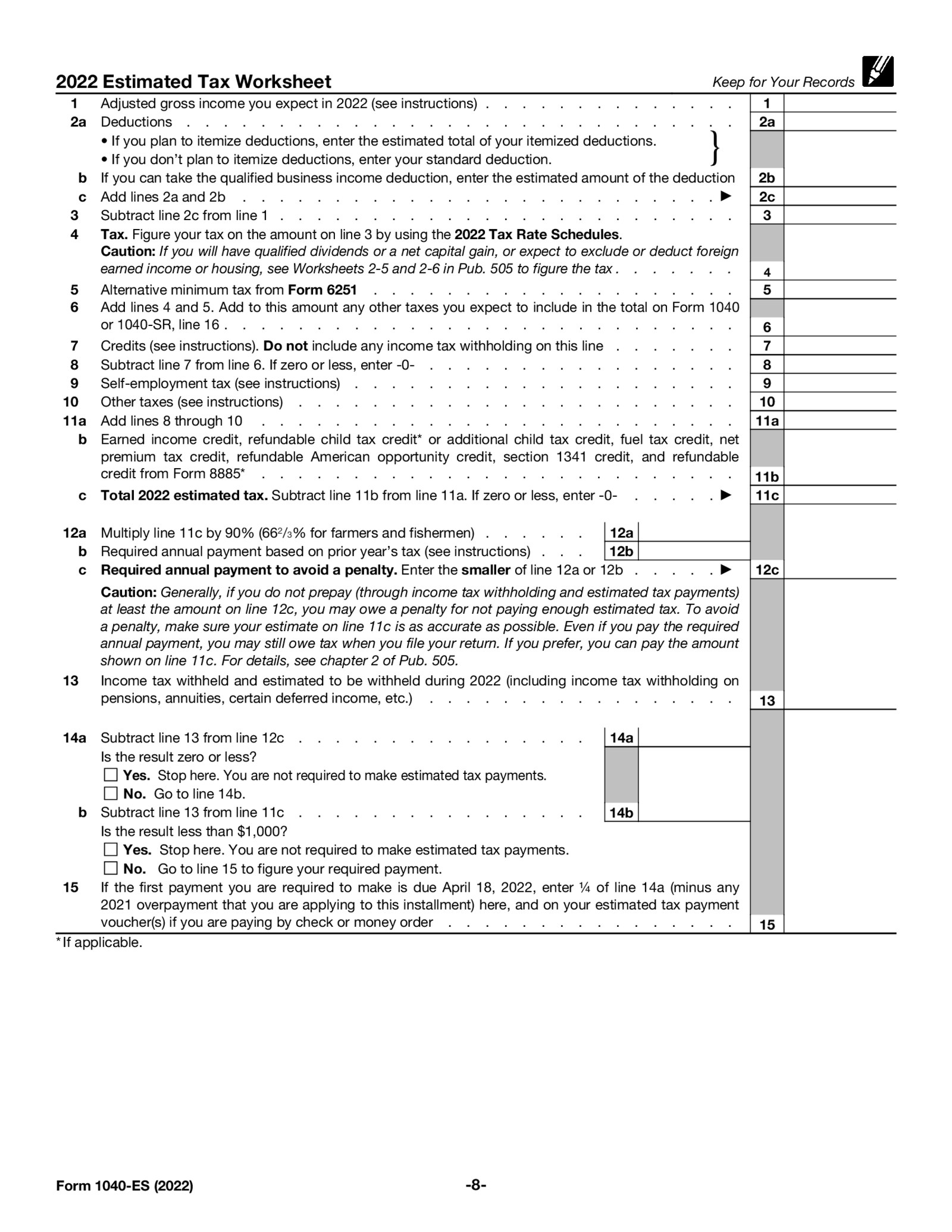 Form 1040-ES (2022) - Thumbnail