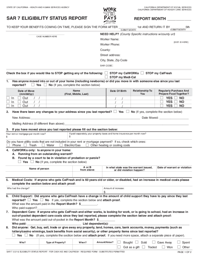 SAR 7 Eligibility Status Report