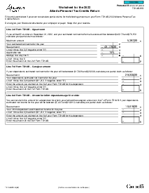 TD1AB-WS Worksheet for Alberta Personal Tax Credits Return - Thumbnail