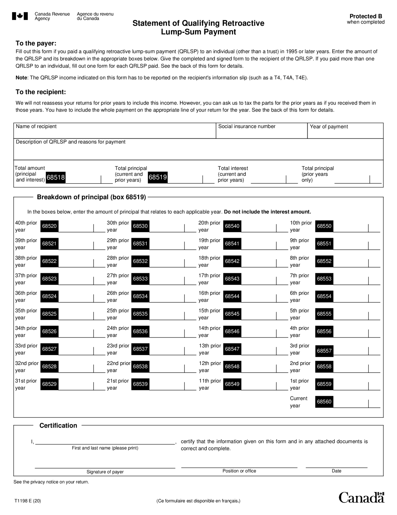 T1198 Statement of Qualifying Retroactive Lump-Sum Payment - Thumbnail