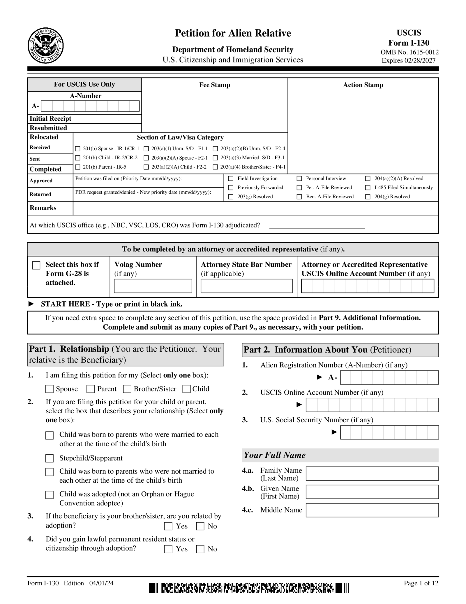 Form I-130, Petition for Alien Relative - Thumbnail