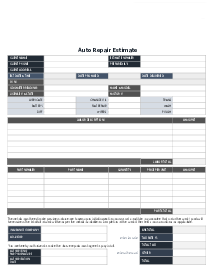 Fillable Auto Repair Estimate Template - Thumbnail