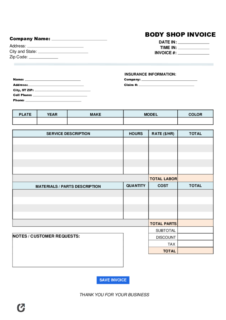 Body Shop Invoice