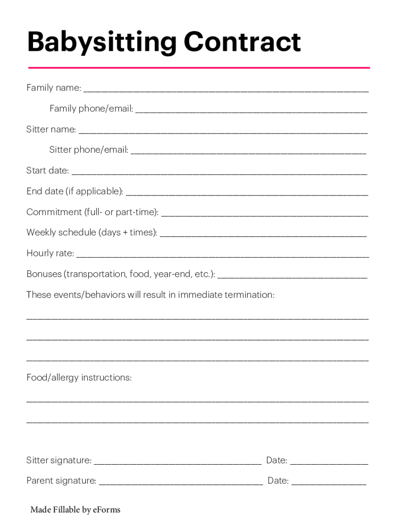 Babysitter Contract Template