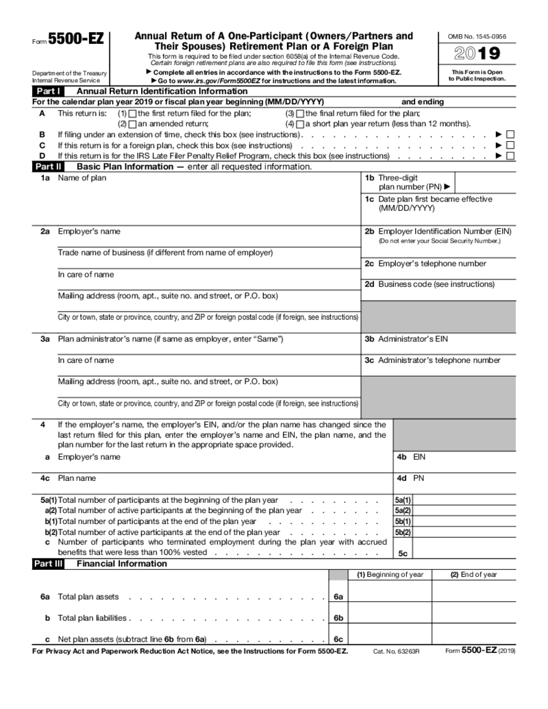 Form 5500-EZ (2019)