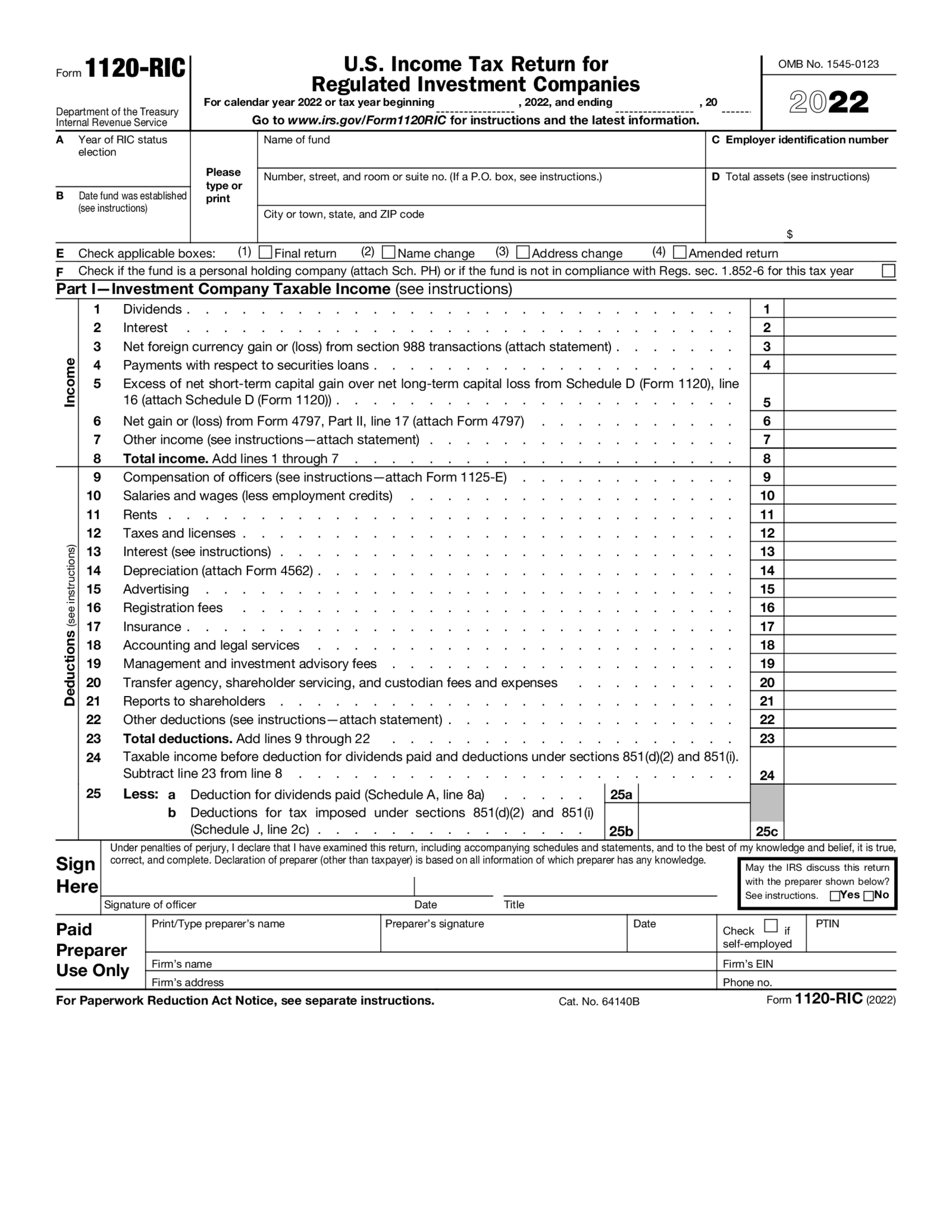 Form 1120-RIC - Thumbnail