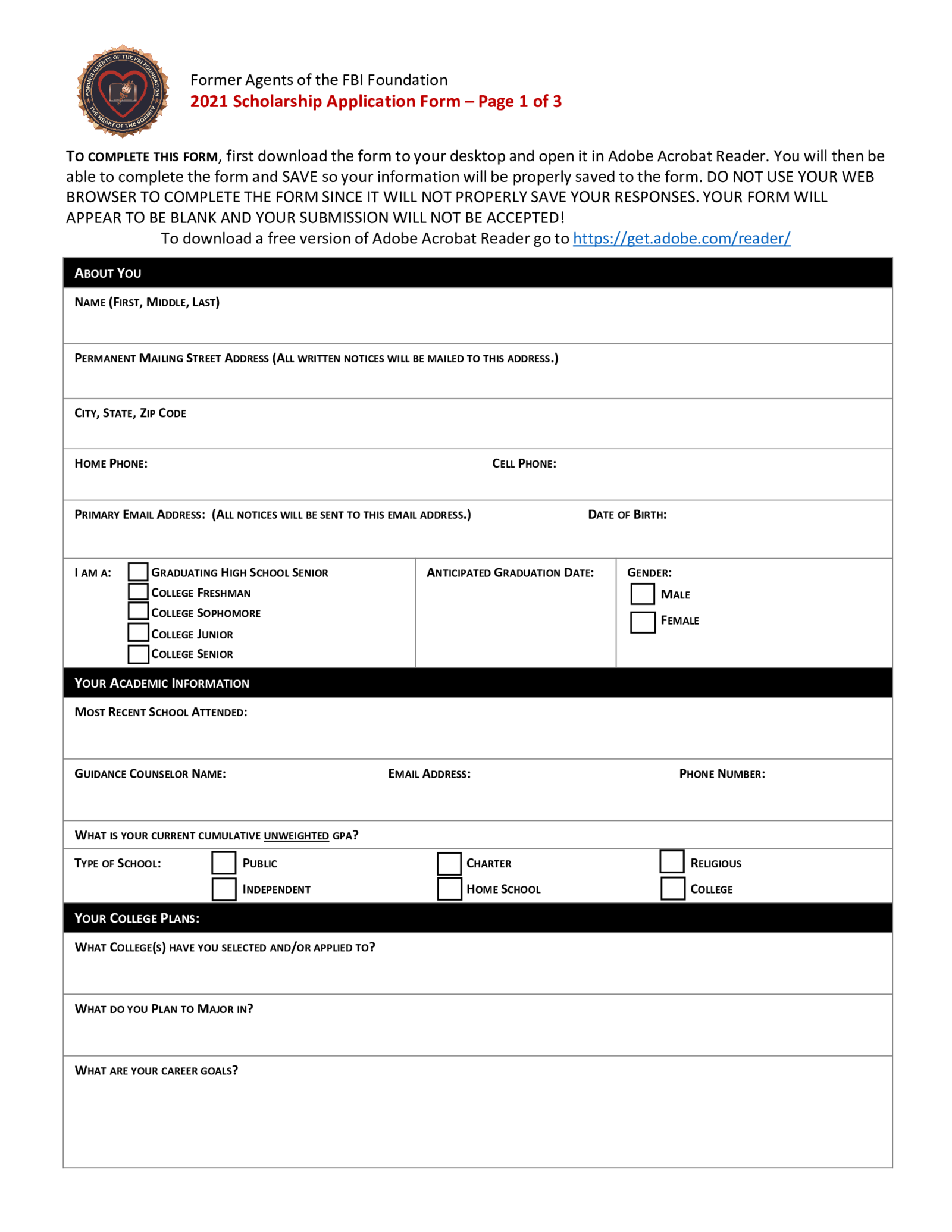 Scholarship Application Form - Thumbnail