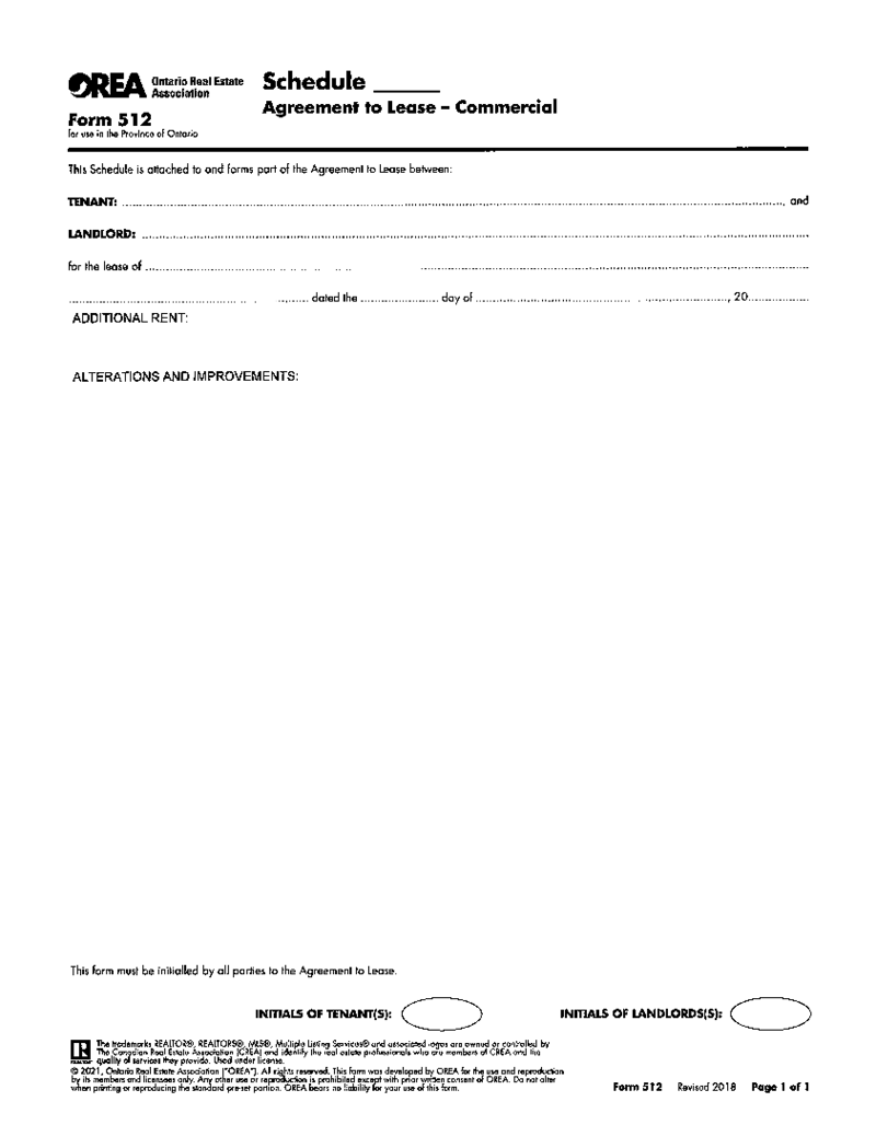 Form 512, Schedule, Agreement to Lease, Commercial