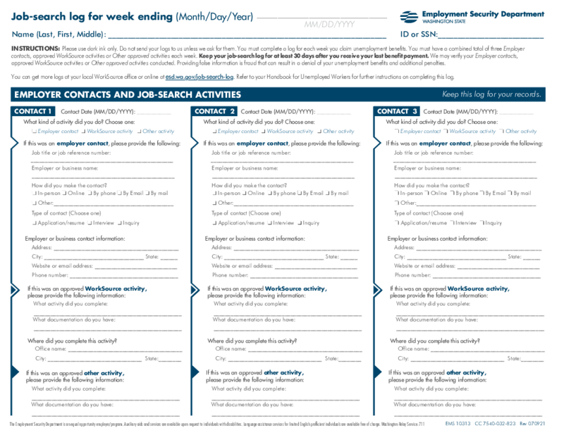 Washington State Job Search Log