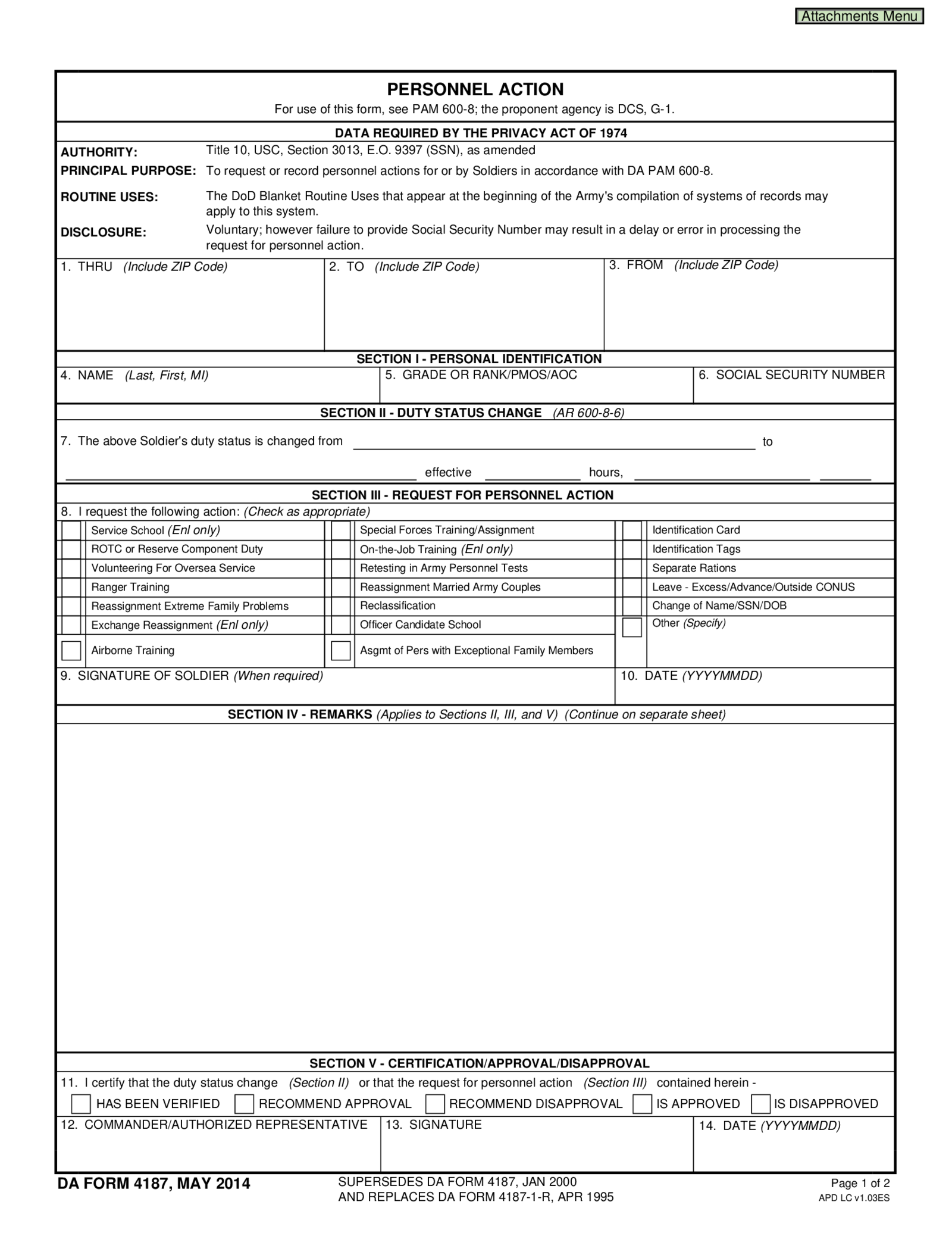 DA 4187 Form - Thumbnail