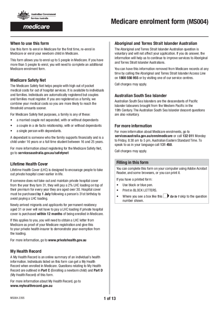 Medicare enrolment form (MS004)