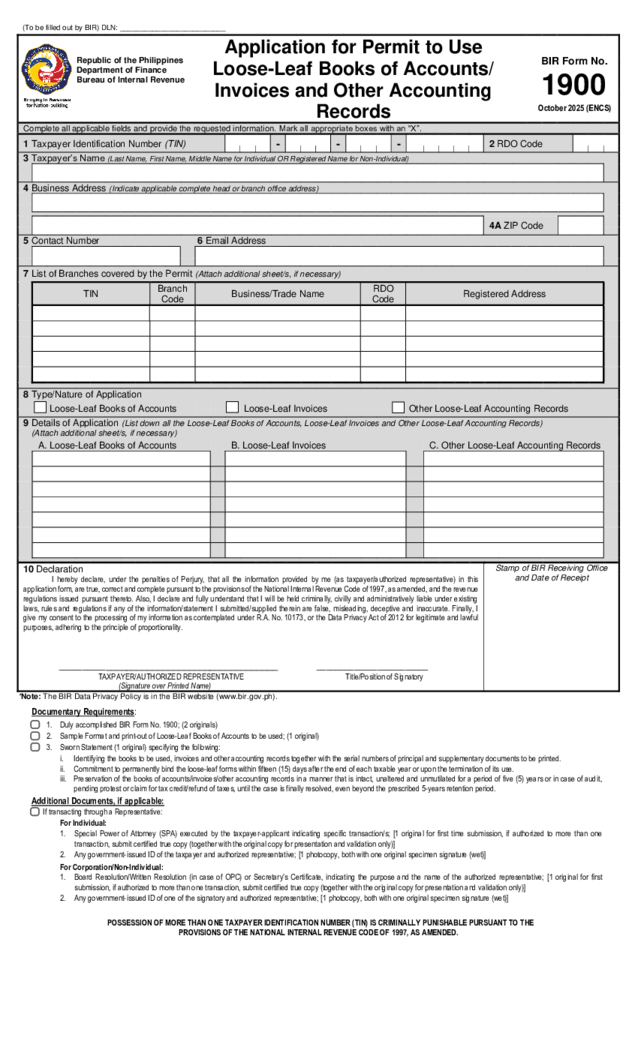 BIR Form 1900