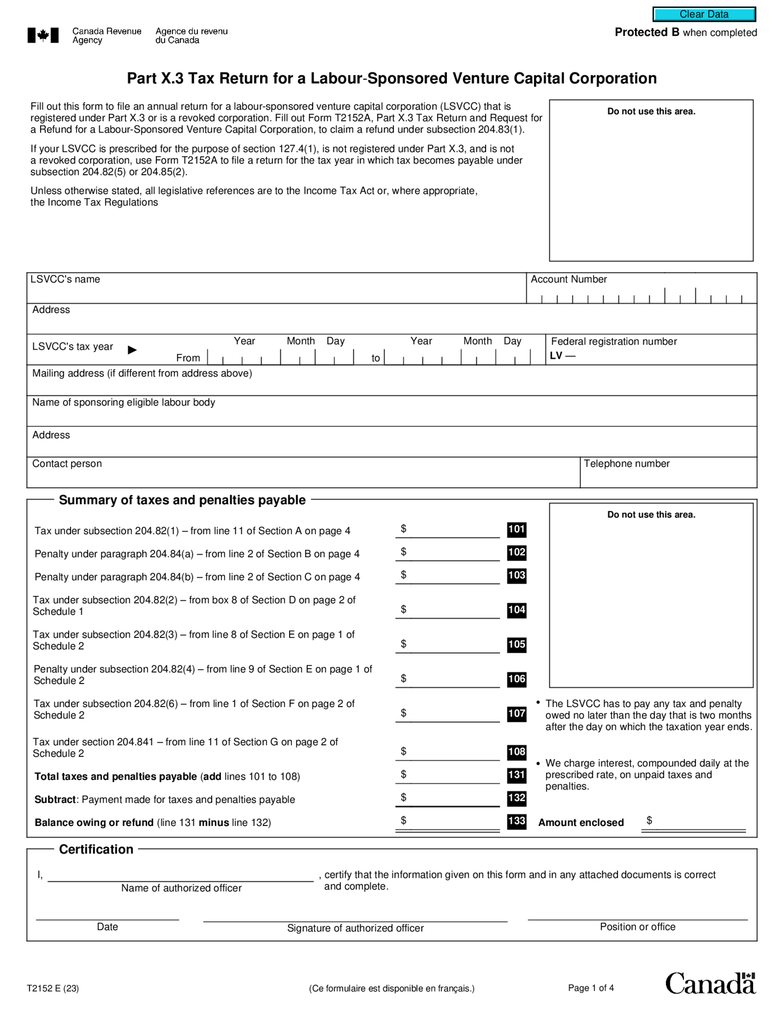 Form T2152 - Thumbnail