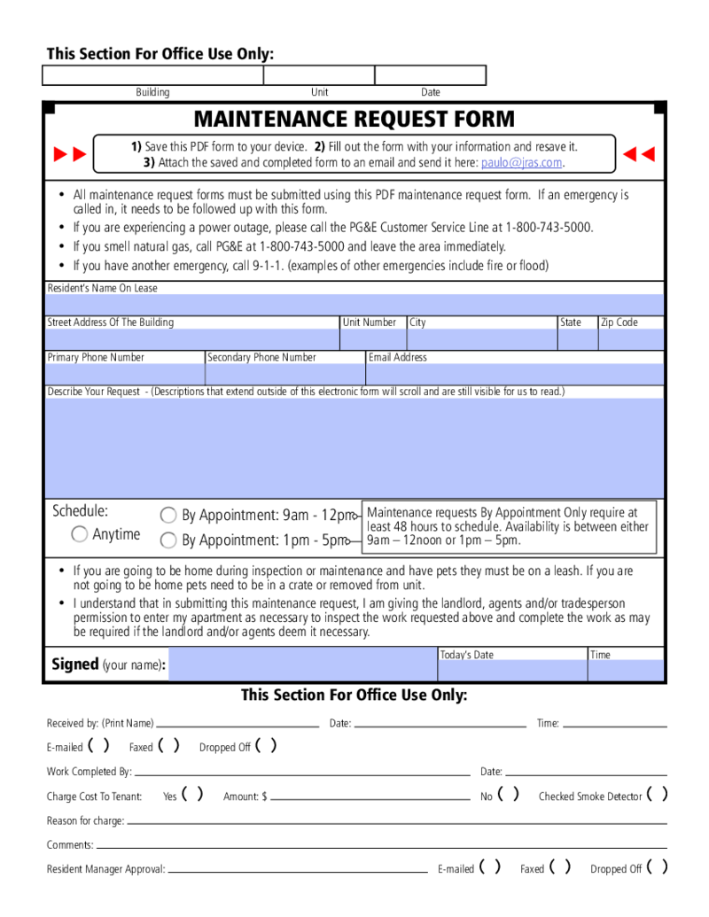 Maintenance Request Template