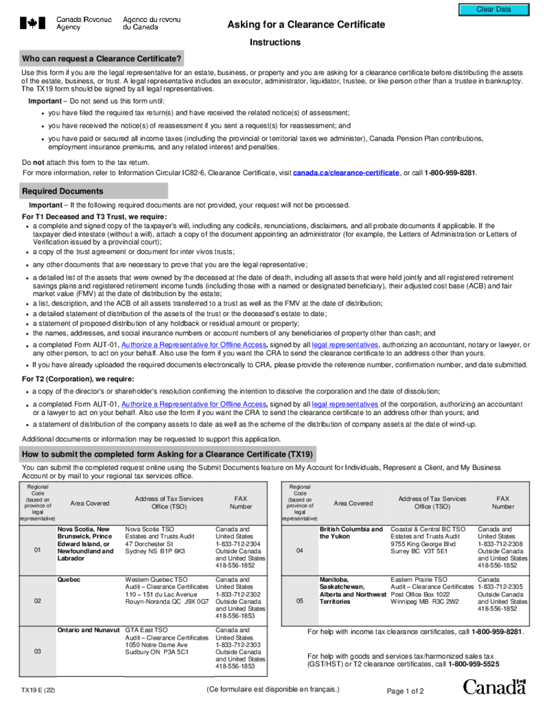 TX19 Asking for a Clearance Certificate