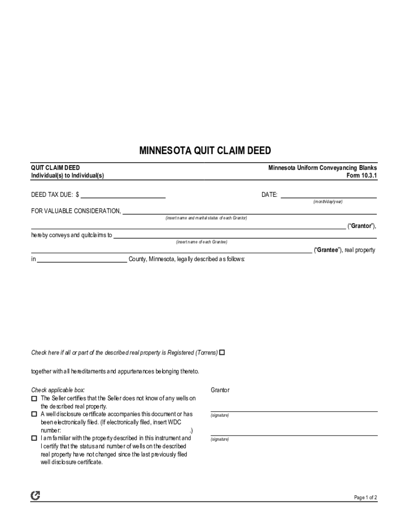 Minnesota Quit Claim Deed Form