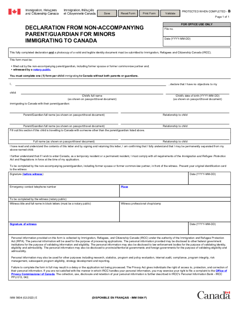 IMM 5604 Form