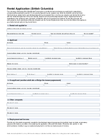 British Columbia Rental Application Form - Thumbnail