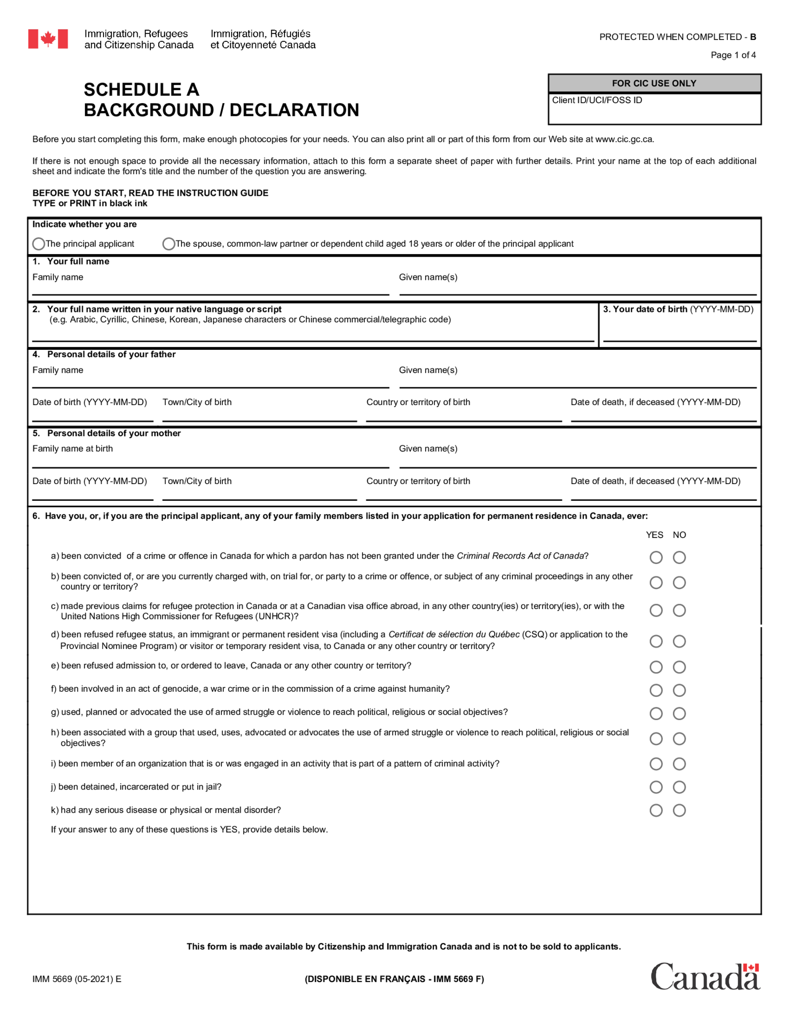 IMM 5669 Form - Thumbnail