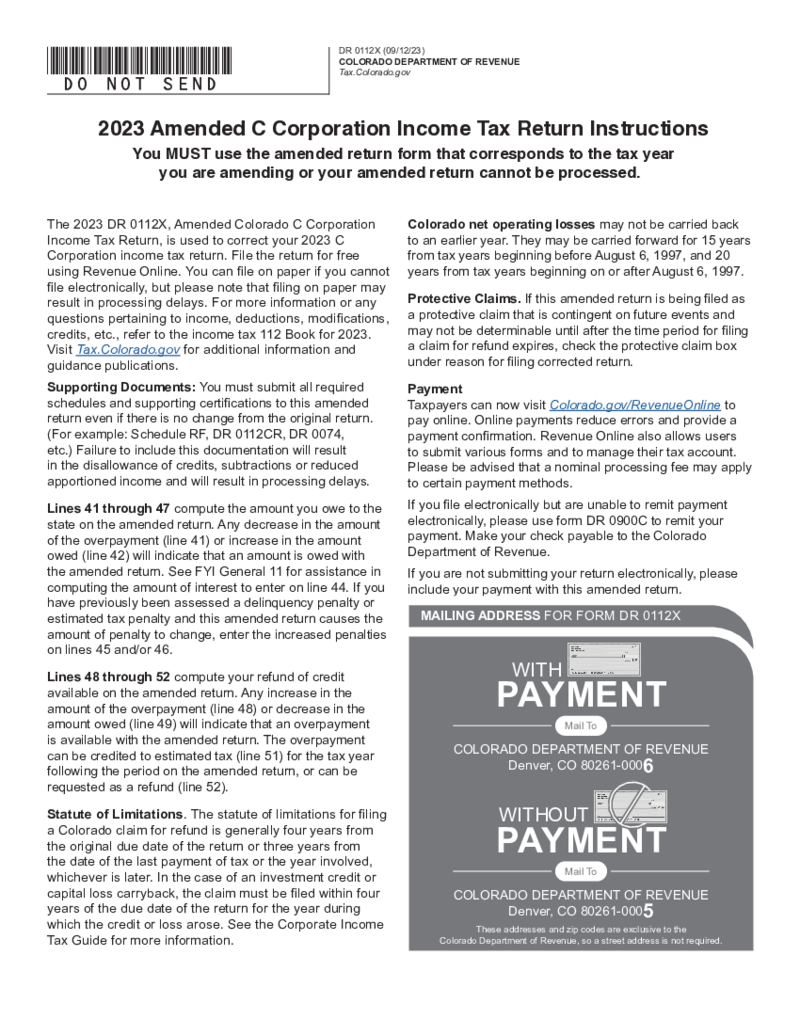 Amended Colorado C Corporation Income Tax Return