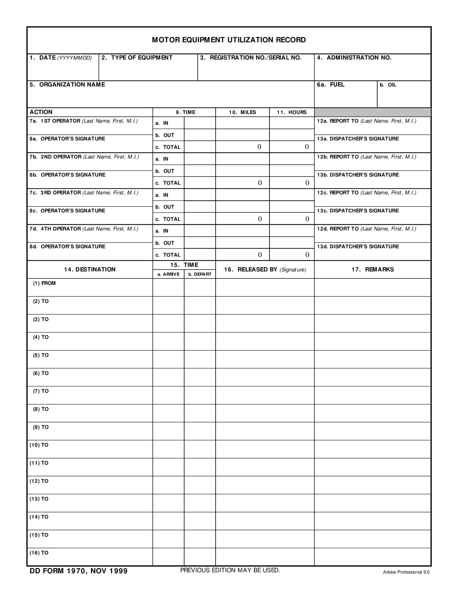 Fillable Motor Equipment Utilization Record - Thumbnail