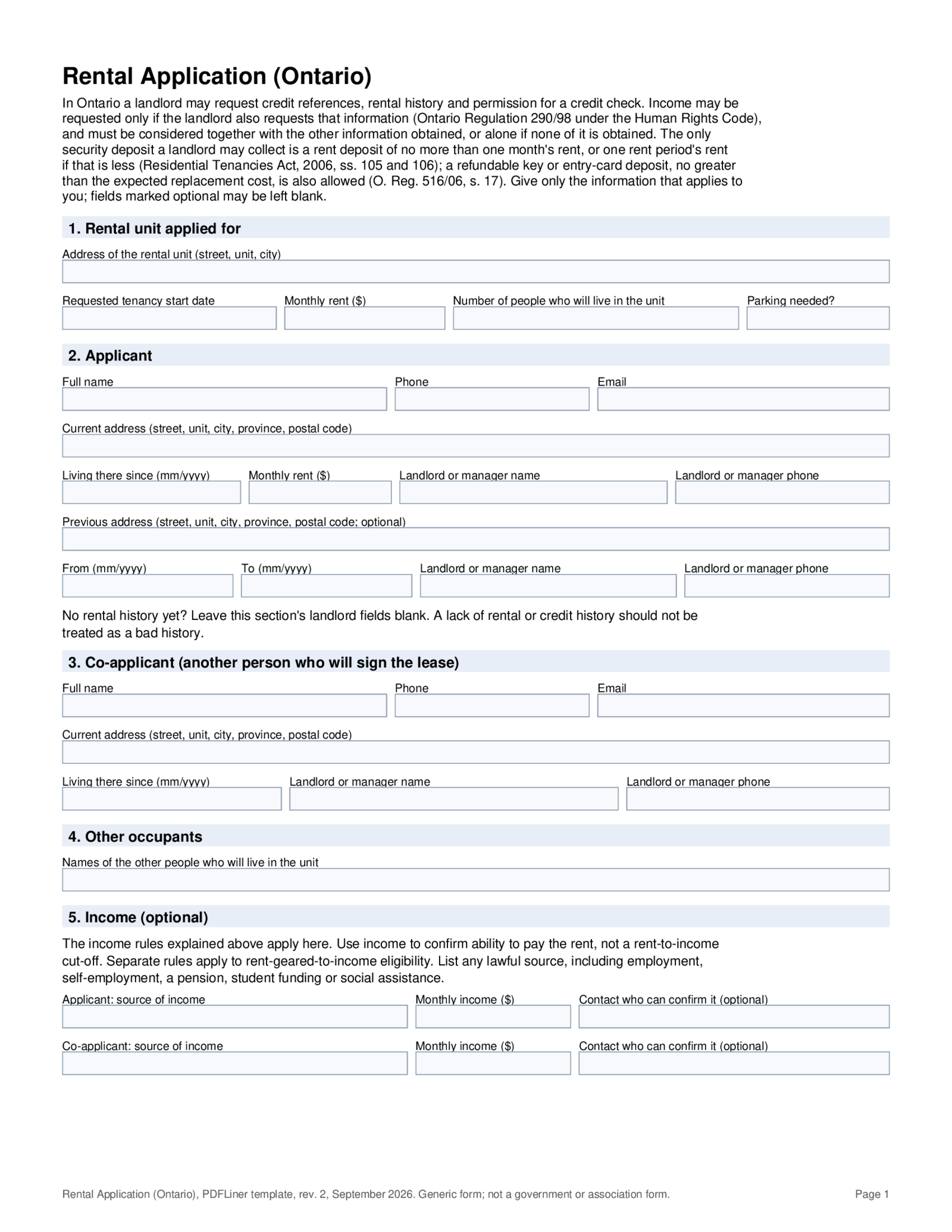 Ontario Rental Application Form - Thumbnail