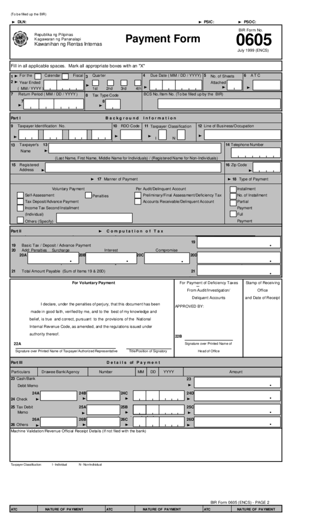 BIR Form 0605