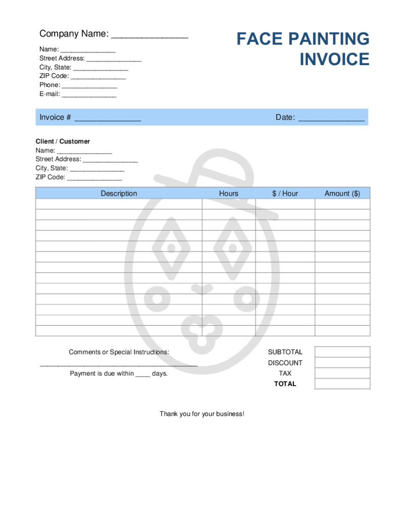 Face Painting Invoice Template