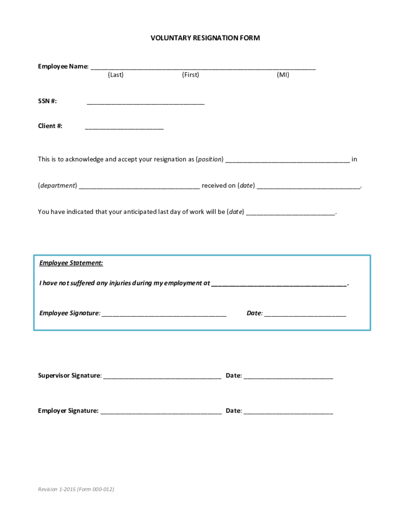 Voluntary Resignation Form