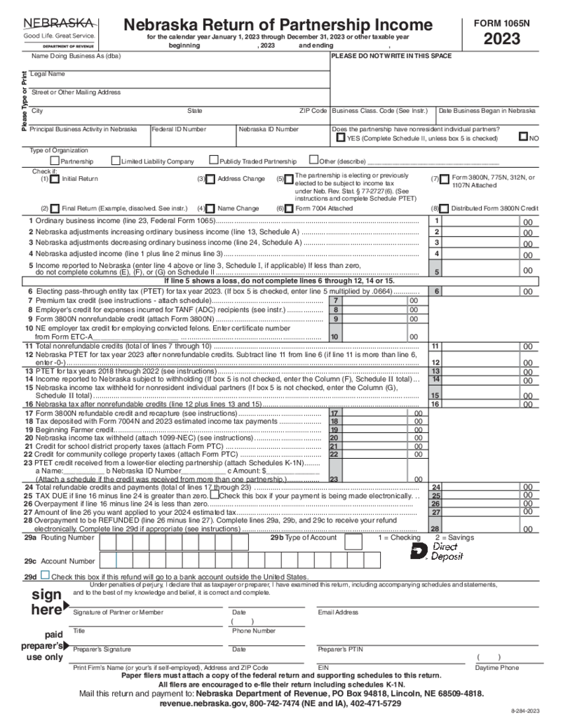 Nebraska Return of Partnership Income -1065-N