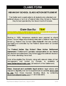 Indian Day School Class Action Settlement Form - Thumbnail