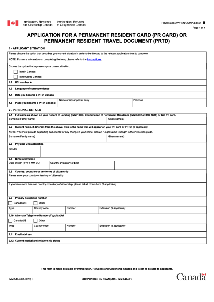 IMM 5444 E - Application for a Permanent Resident Card