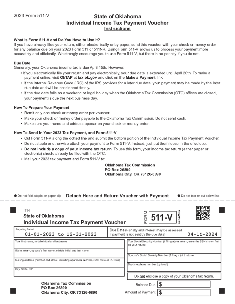 Oklahoma Form 511-V Individual Income Tax Payment Voucher