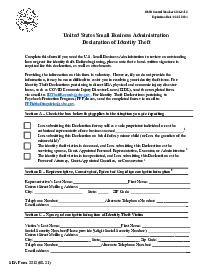 SBA Form 3513 - Declaration of Identity Theft - Thumbnail