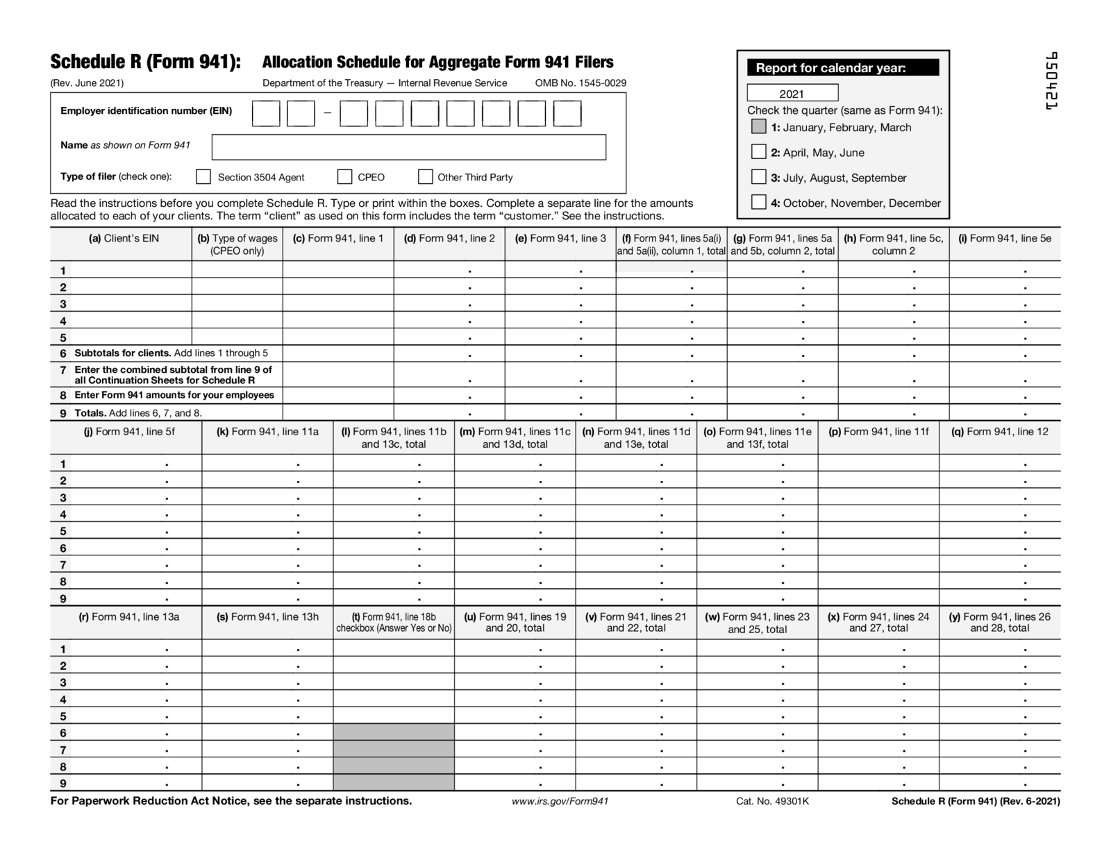 Form 941 (Schedule R) - 2021 - Thumbnail