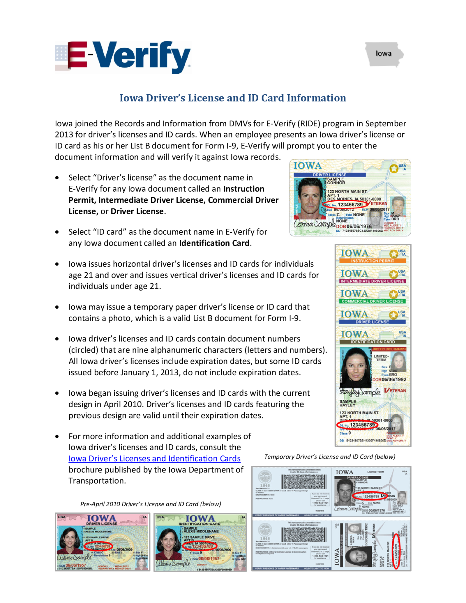 Iowa Driver's License and ID Card Information - E-Verify - Thumbnail