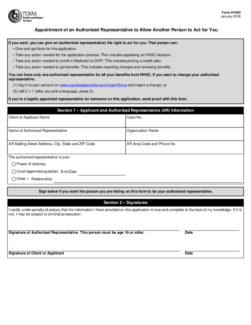Form H1003, Appointment of an Authorized Representative