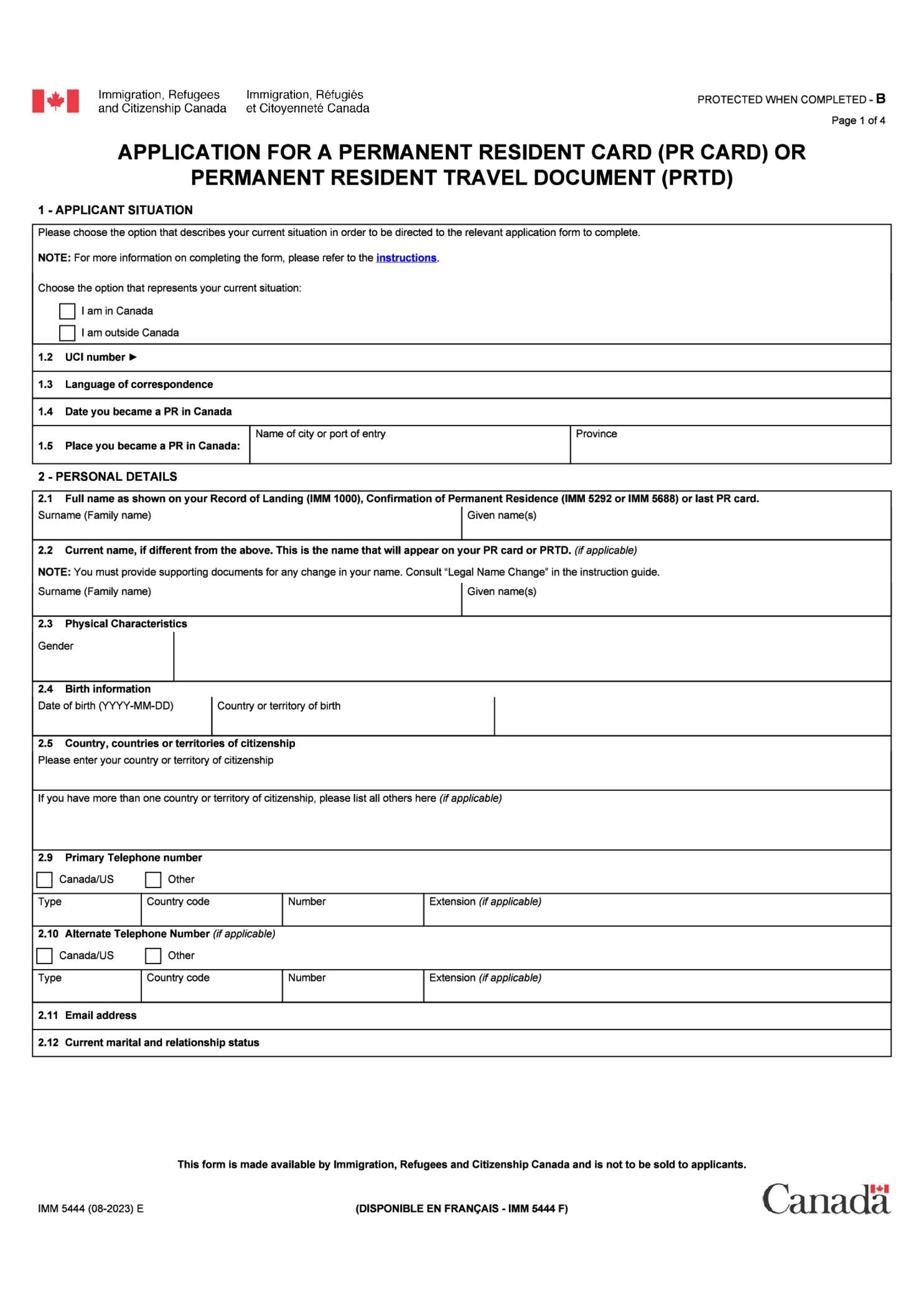 IMM 5444 E - Application for a Permanent Resident Card - Thumbnail