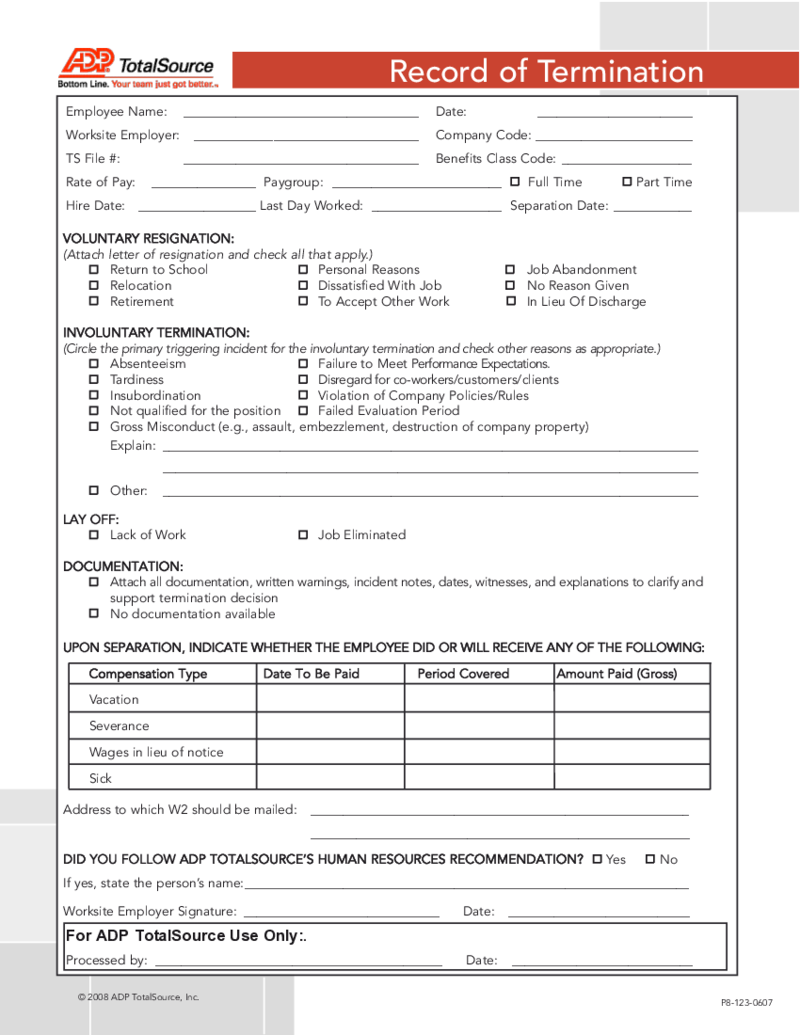 ADP Termination Form