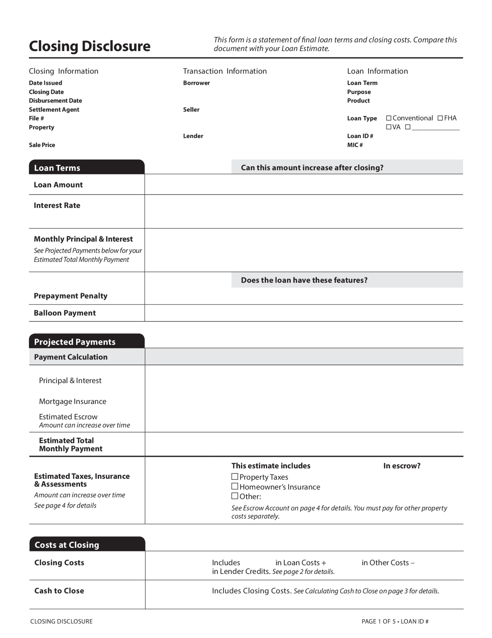 Closing Disclosure Form - Thumbnail