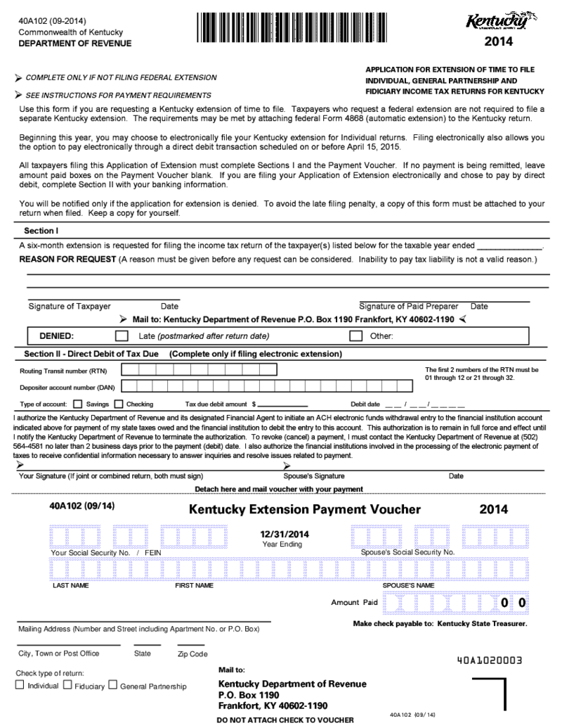 Kentucky Form 40A102