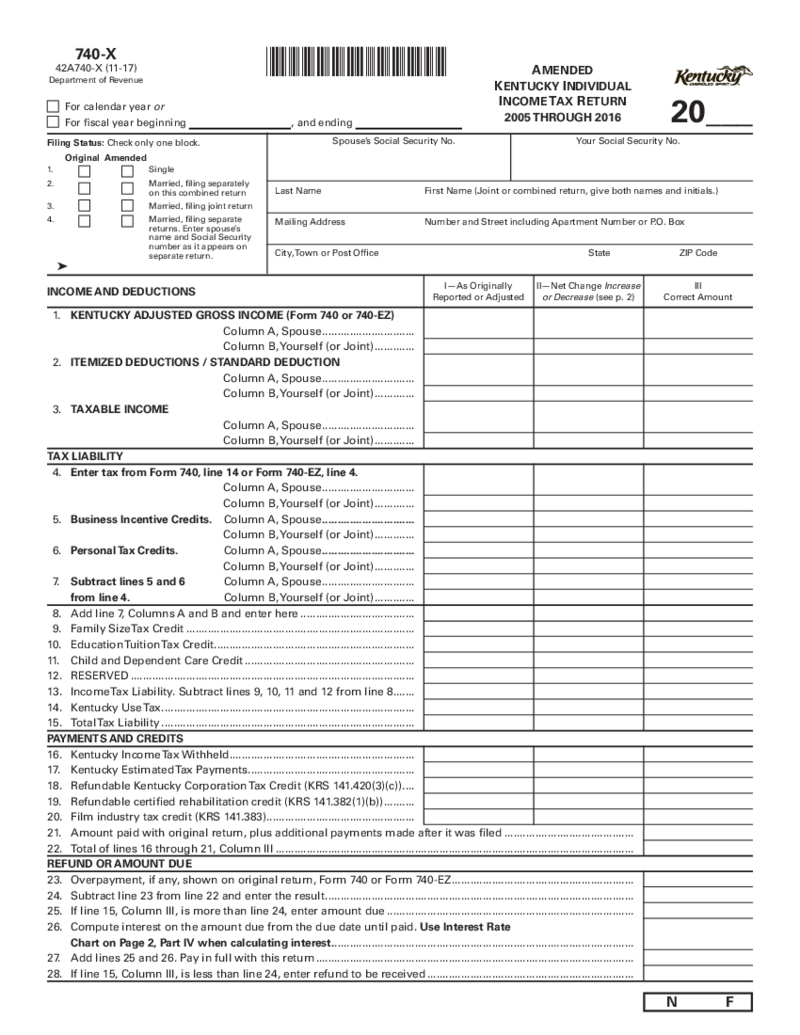 Kentucky Form 740-X