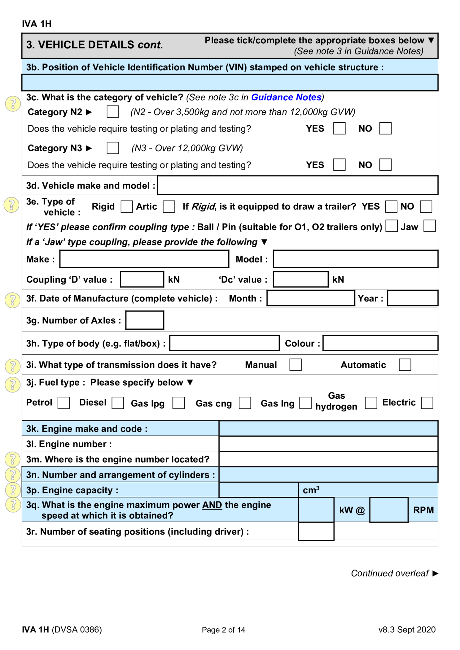 IVA Application Form 1H - Lorries or Goods Vehicles - Thumbnail
