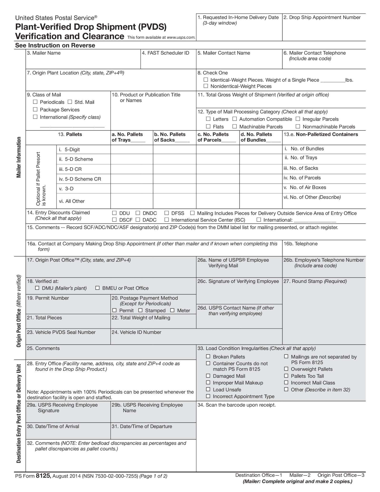 Fillable PS Form 8125 - Thumbnail